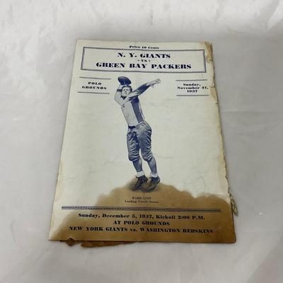 -69- SPORTS | 1937 Green Bay Packers Vs Giants Program | Rough Condition