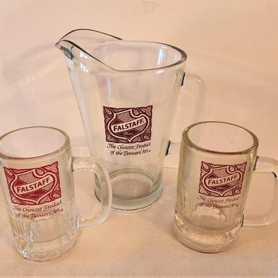 Lot #77  Vintage FALSTAFF Beer lot - pitcher and 2 glasses