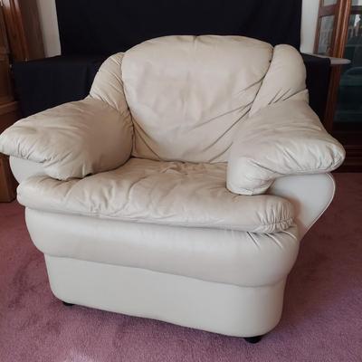 Off White Faux Leather Armchair and Ottoman (FR-BBL)