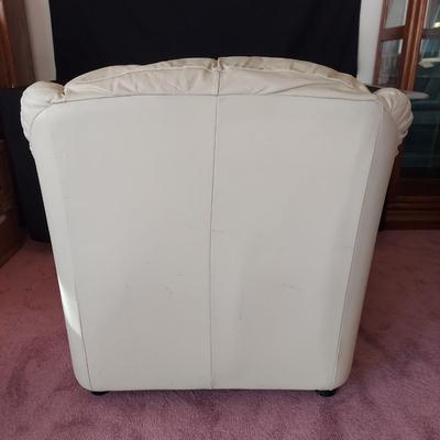 Off White Faux Leather Armchair and Ottoman (FR-BBL)
