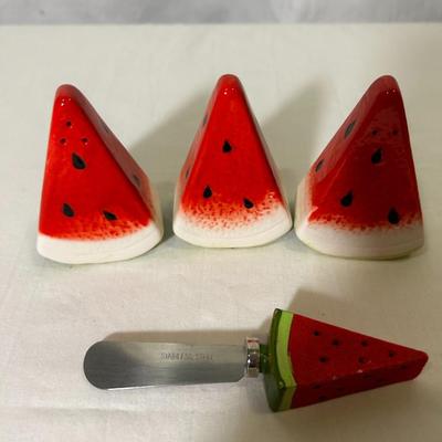 Watermelon Salt & Pepper Shakers, Toothpick Holder & Spreader