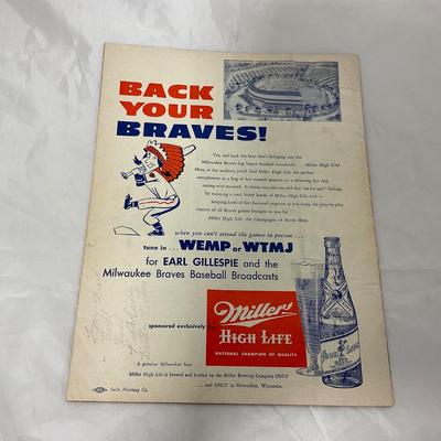 -109- SPORTS | 1953 Milwaukee Braves Program | Joe Adcock Cover
