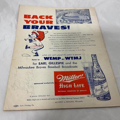-109- SPORTS | 1953 Milwaukee Braves Program | Joe Adcock Cover
