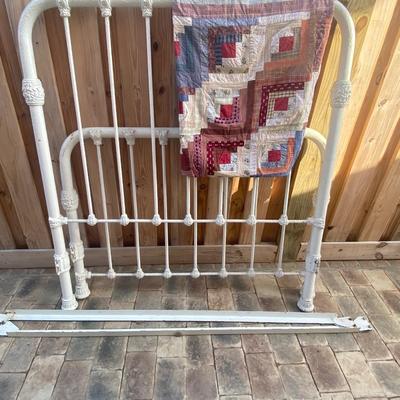 Solid Iron Bed 75 years old painted cream, full size, headboard 59.5