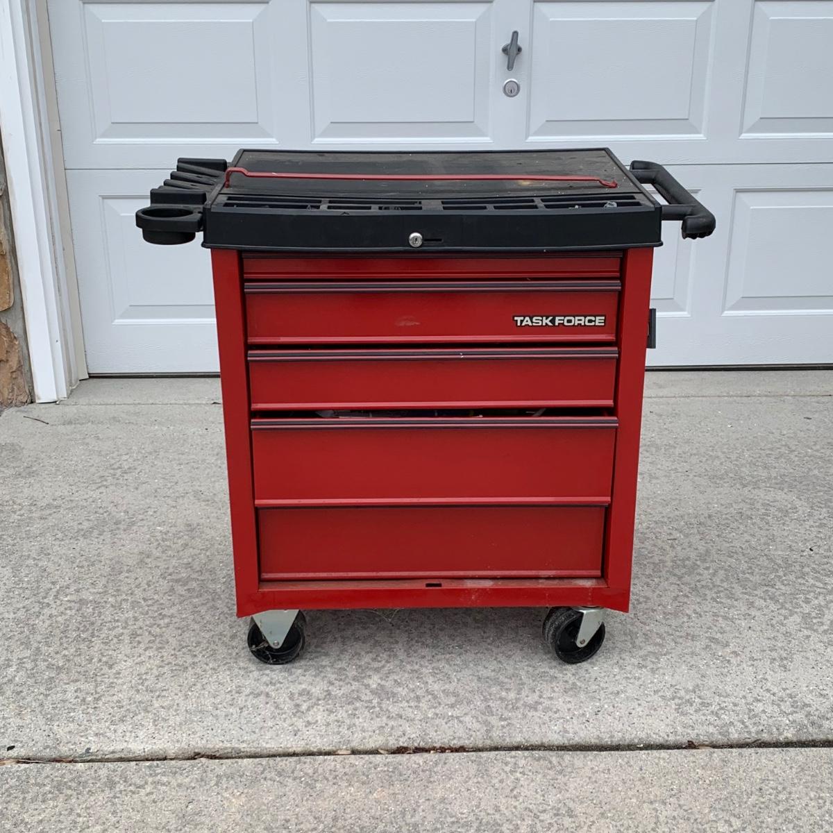 LOT 159R Task Force Rolling Tool Chest w Misc. Tools