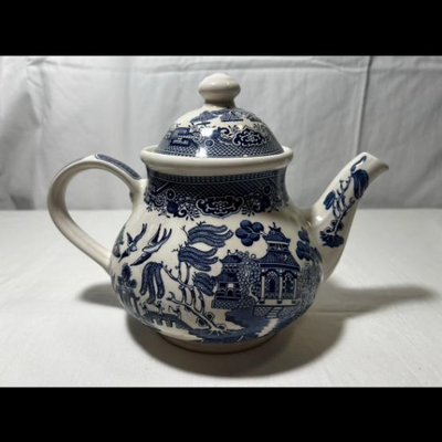 Antique Churchill Blue Willow Teapot Ceramic