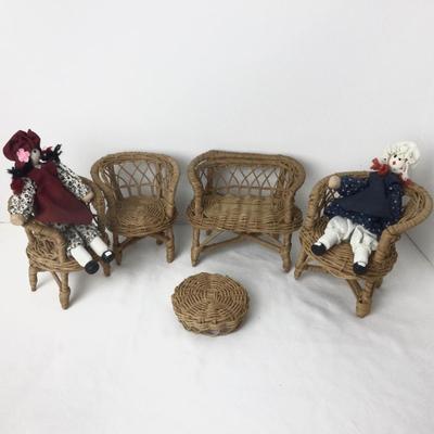 870 Vintage Rattan Woven Doll Furniture Lot