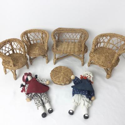 870 Vintage Rattan Woven Doll Furniture Lot