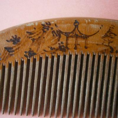 Vintage Chinese Decorated Wood Comb