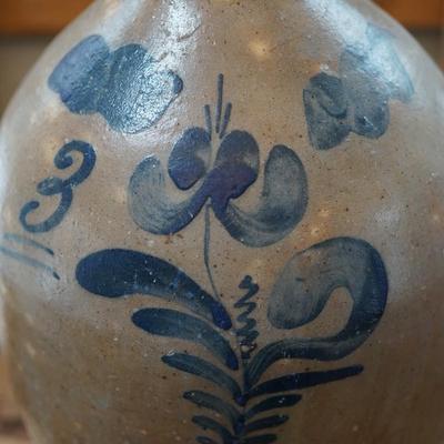 #3 HANDLED  JUG WITH COBALT BLUE DESIGN.