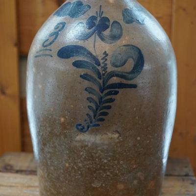 #3 HANDLED  JUG WITH COBALT BLUE DESIGN.