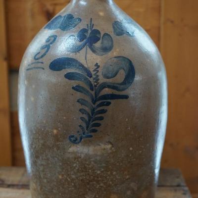 #3 HANDLED  JUG WITH COBALT BLUE DESIGN.