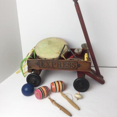 883 Vintage Martinson Express Wooden Wagon & Musical Instruments