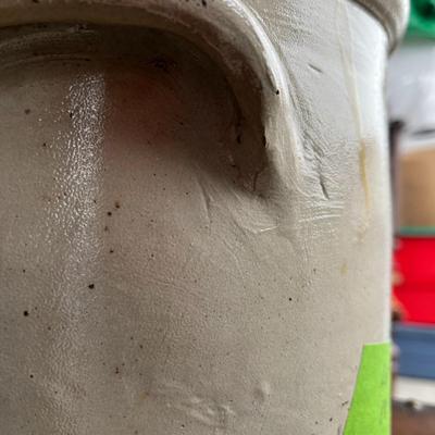 STONEWARE HANDLED CROCK INSECT COBALT BLUE DESIGN