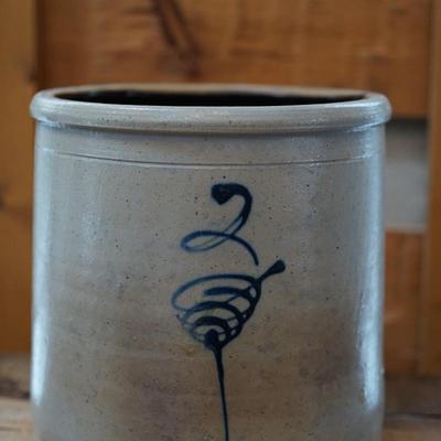 #2 Salt Stoneware crock cobalt design