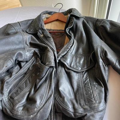 2 Vintage Leather Bomber Jackets (Black & Brown)