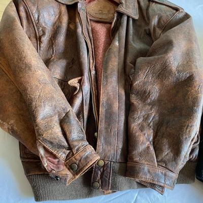 2 Vintage Leather Bomber Jackets (Black & Brown)