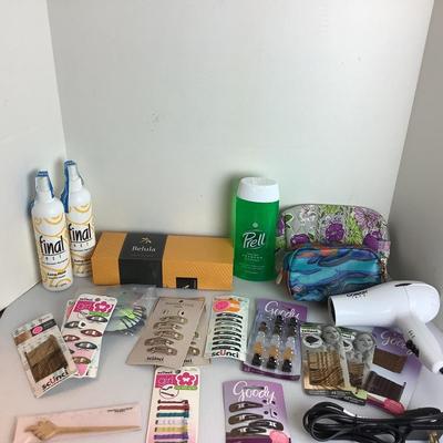 Lot 909  NEW IN BOX Belula Hair Brush, Conair Hair Dryer, Hair Accessories and more