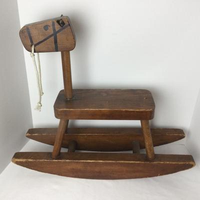 894 Vintage Wooden Rocking Horse & Assorted Stuffed Animals