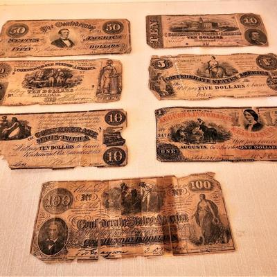 Lot #78  Fantastic Lot of 7 Authentic Confederate Bills
