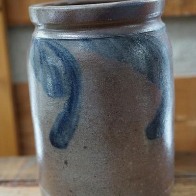 STONEWARE CANNING CROCK WITH BLUE COBALT DESIGN