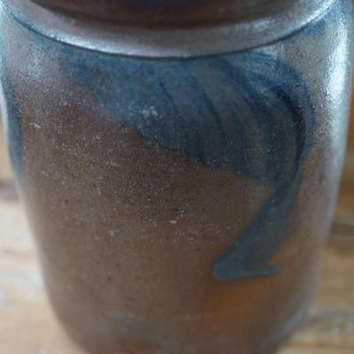 STONEWARE CANNING CROCK WITH BLUE COBALT DESIGN