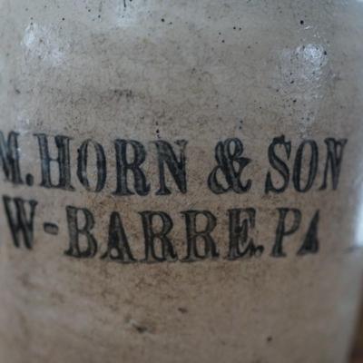 STONEWARE ADVERTISING JUG 1  STENCILLED GALLON W. BARRE PA.