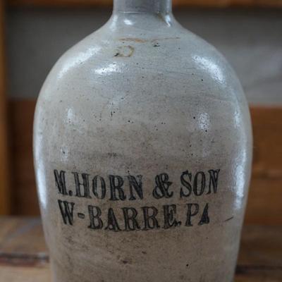 STONEWARE ADVERTISING JUG 1  STENCILLED GALLON W. BARRE PA.