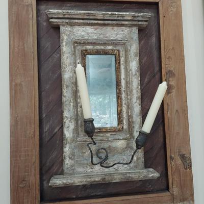 Two Wood and Mirror Wall Sconces (FR-BBL)