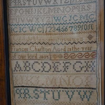 ANTIQUE SAMPLER DATED 1807 FRANCIS CARLTON ALPHABET IN ANTIQUE FRAME