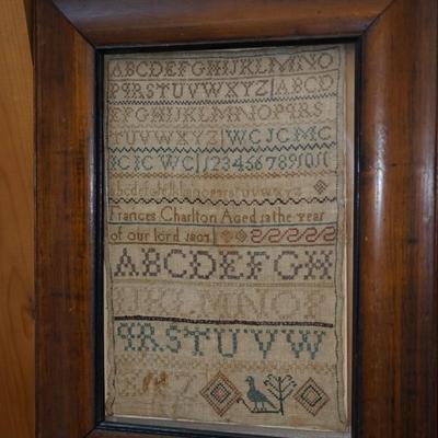 ANTIQUE SAMPLER DATED 1807 FRANCIS CARLTON ALPHABET IN ANTIQUE FRAME
