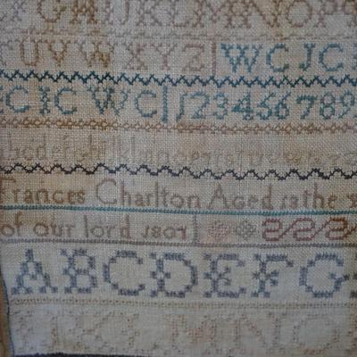 ANTIQUE SAMPLER DATED 1807 FRANCIS CARLTON ALPHABET IN ANTIQUE FRAME