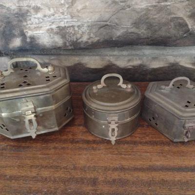 Set of Three Brass Incense or Trinket Boxes