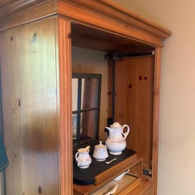 Wooden Knotty Pine Reimagined Coffee & Tea or Bar Center 74"H  44.5"W  22"depth with plug