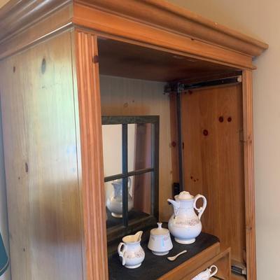 Wooden Knotty Pine Reimagined Coffee & Tea or Bar Center 74"H  44.5"W  22"depth with plug