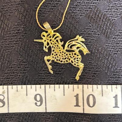 Unicorn Gold Tone Solid Metal Necklace on 18â€ Chain
