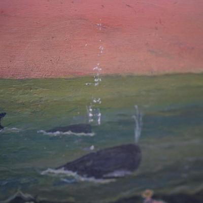 PRIMITIVE OIL ON BOARD OF WHALES AT SEA / FISHERMAN BOAT /SCHOONER