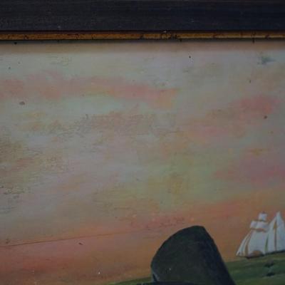PRIMITIVE OIL ON BOARD OF WHALES AT SEA / FISHERMAN BOAT /SCHOONER