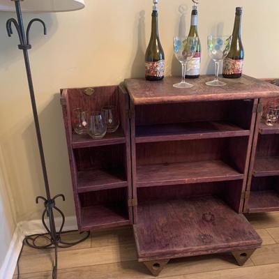 Bar with hinged magnetic closure doors with shelves -wooden 36"H  24"W  16"depth