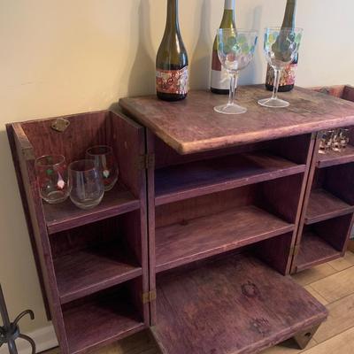 Bar with hinged magnetic closure doors with shelves -wooden 36"H  24"W  16"depth