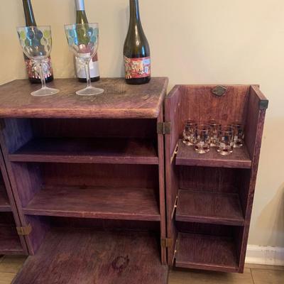 Bar with hinged magnetic closure doors with shelves -wooden 36"H  24"W  16"depth