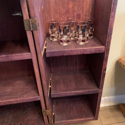 Bar with hinged magnetic closure doors with shelves -wooden 36"H  24"W  16"depth