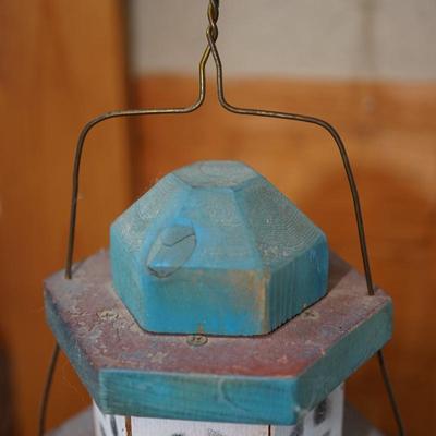 FOLK ART STYLE WOODEN LIGHTHOUSE /BIRDHOUSE & TIN WHALE CUT OUT