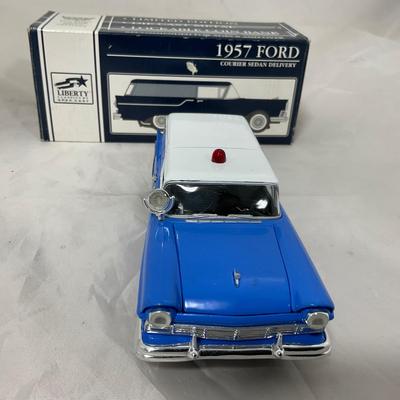-130- VINTAGE | 1957 Ford Police Car Diecast Liberty Bank