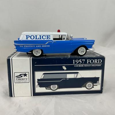 -130- VINTAGE | 1957 Ford Police Car Diecast Liberty Bank