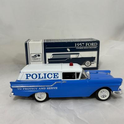 -130- VINTAGE | 1957 Ford Police Car Diecast Liberty Bank