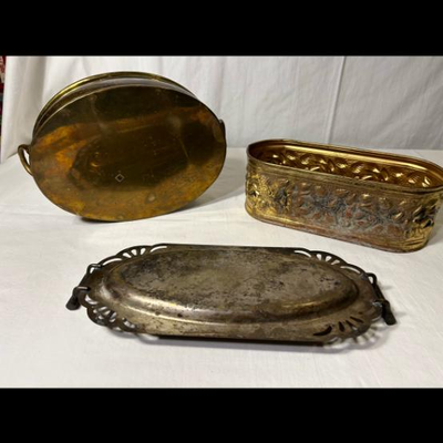 3 Retro Planters/Tray (2 brass)