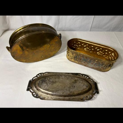 3 Retro Planters/Tray (2 brass)