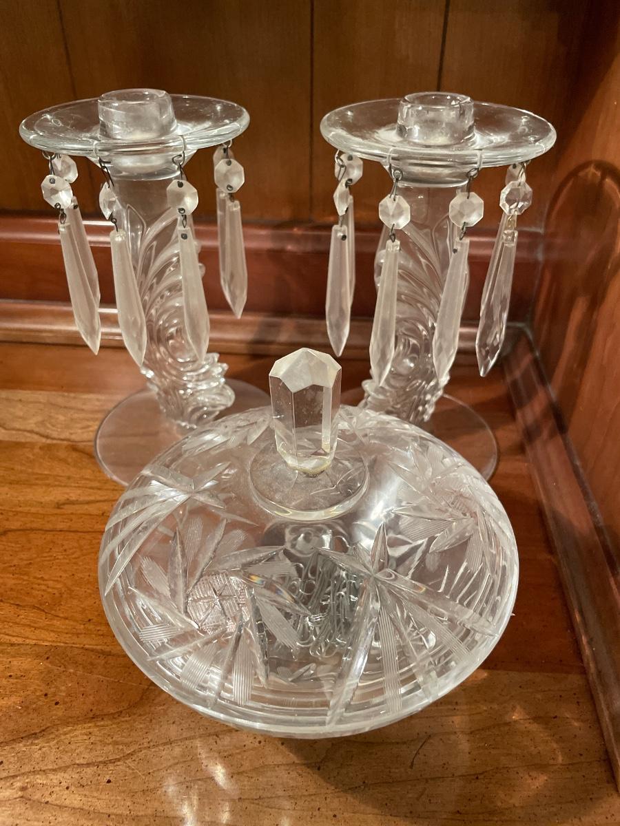 Crystal candle holders and bowl