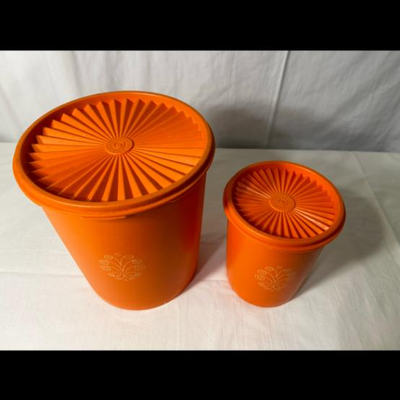 Vintage Tupperware Servalier Canisters Orange with Lids
